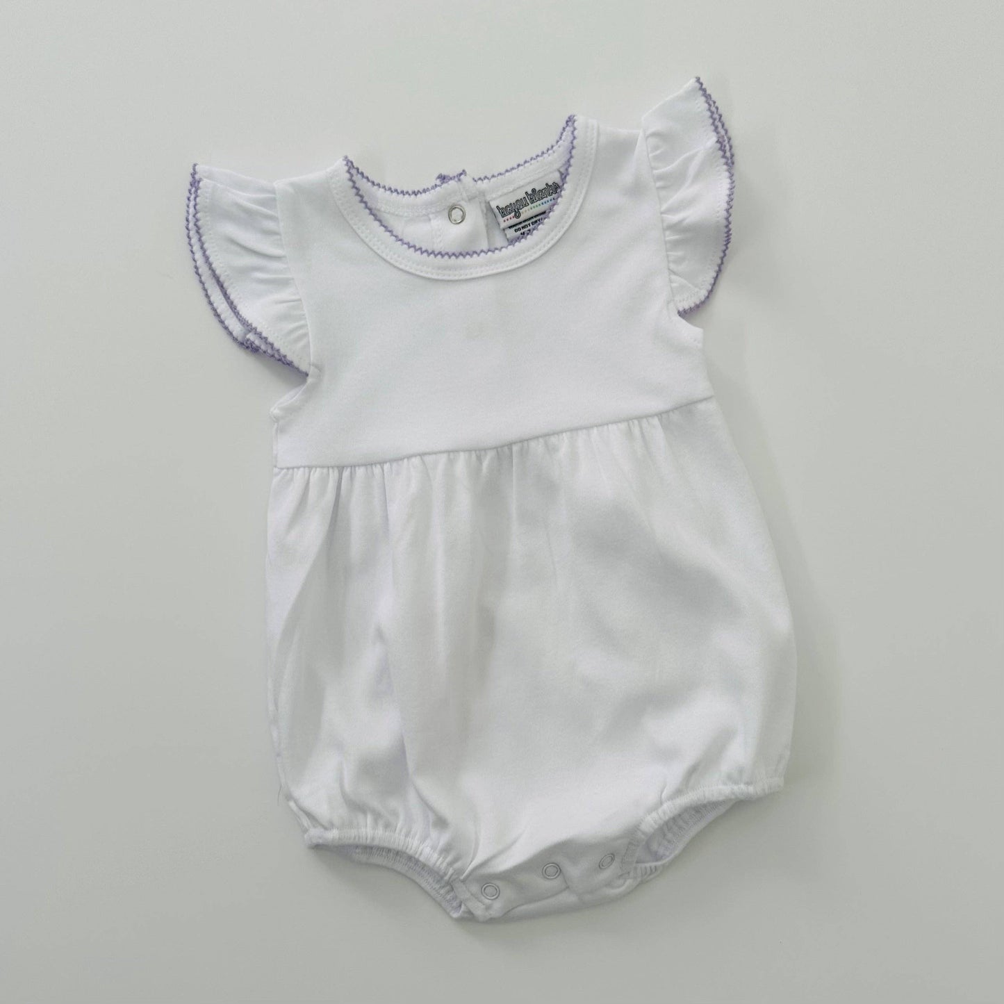 Knit Flutter Sleeve Bubble with Picot Trim: Baby Blue / 6M