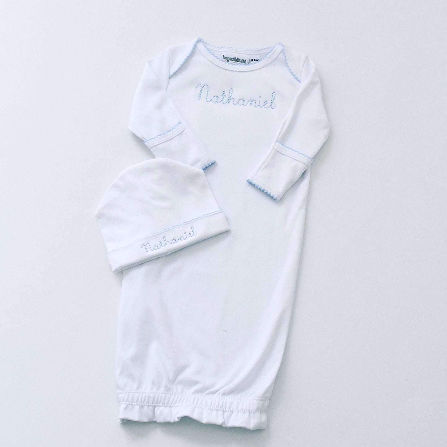 Picot Trim Gown: Blue / Itty Bitty (NB)