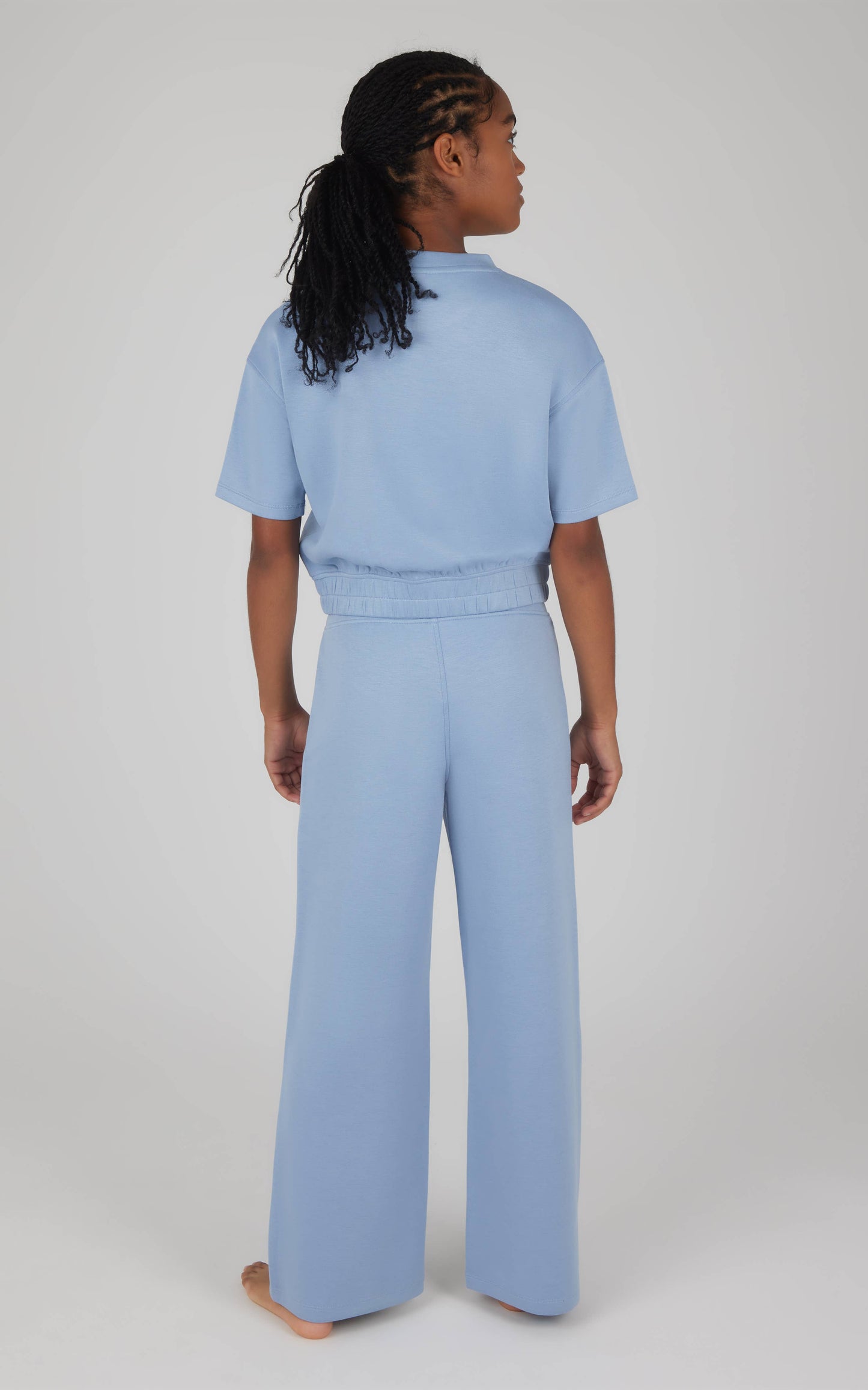 Girls Crew Neck Scuba Top and Pant - 2 PC SET: HTR.NACREOUS CLOUD