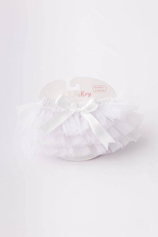 White Ruffle Tutu Bloomer: Newborn-6 Months