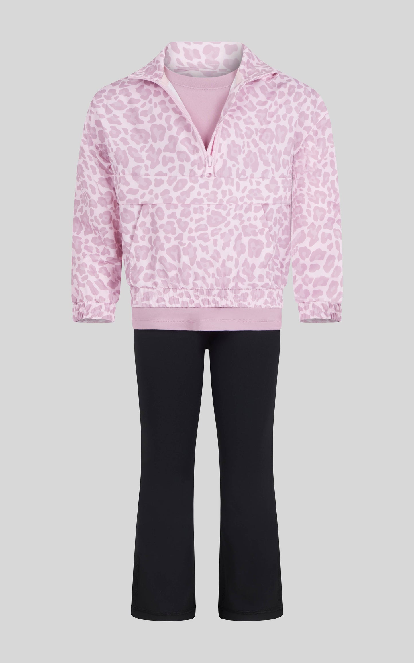 Toddler Girls Half Zip Windbreaker, Tee, Flare - 3 PC SET: CUTESY LEOPARD WHITE DOVE/WHITE DOVE/CINDER