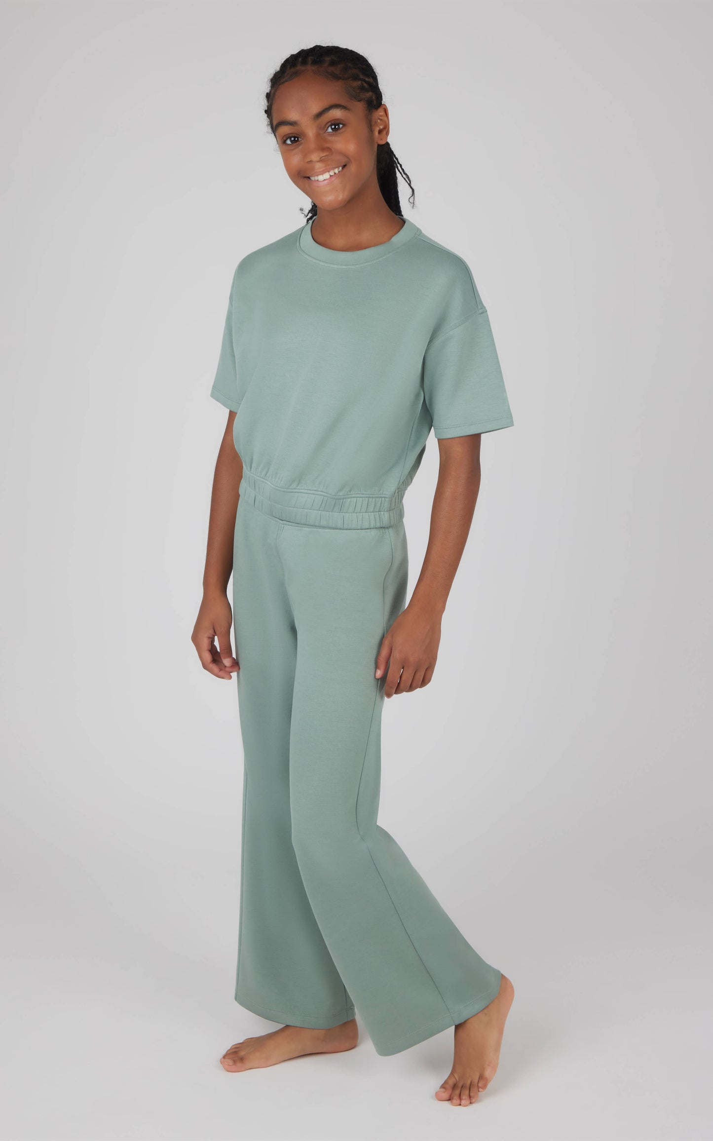 Girls Crew Neck Scuba Top and Pant - 2 PC SET: HTR.NACREOUS CLOUD