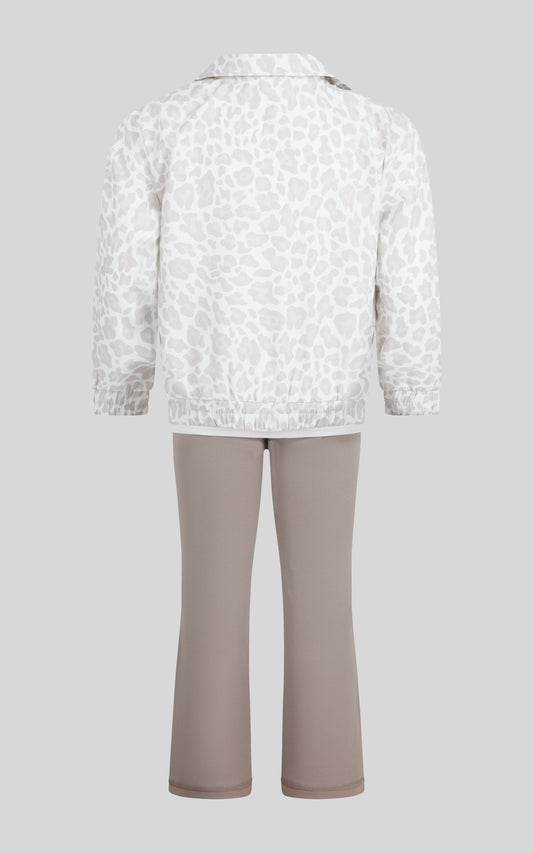 Toddler Girls Half Zip Windbreaker, Tee, Flare - 3 PC SET: CUTESY LEOPARD WHITE DOVE/WHITE DOVE/CINDER