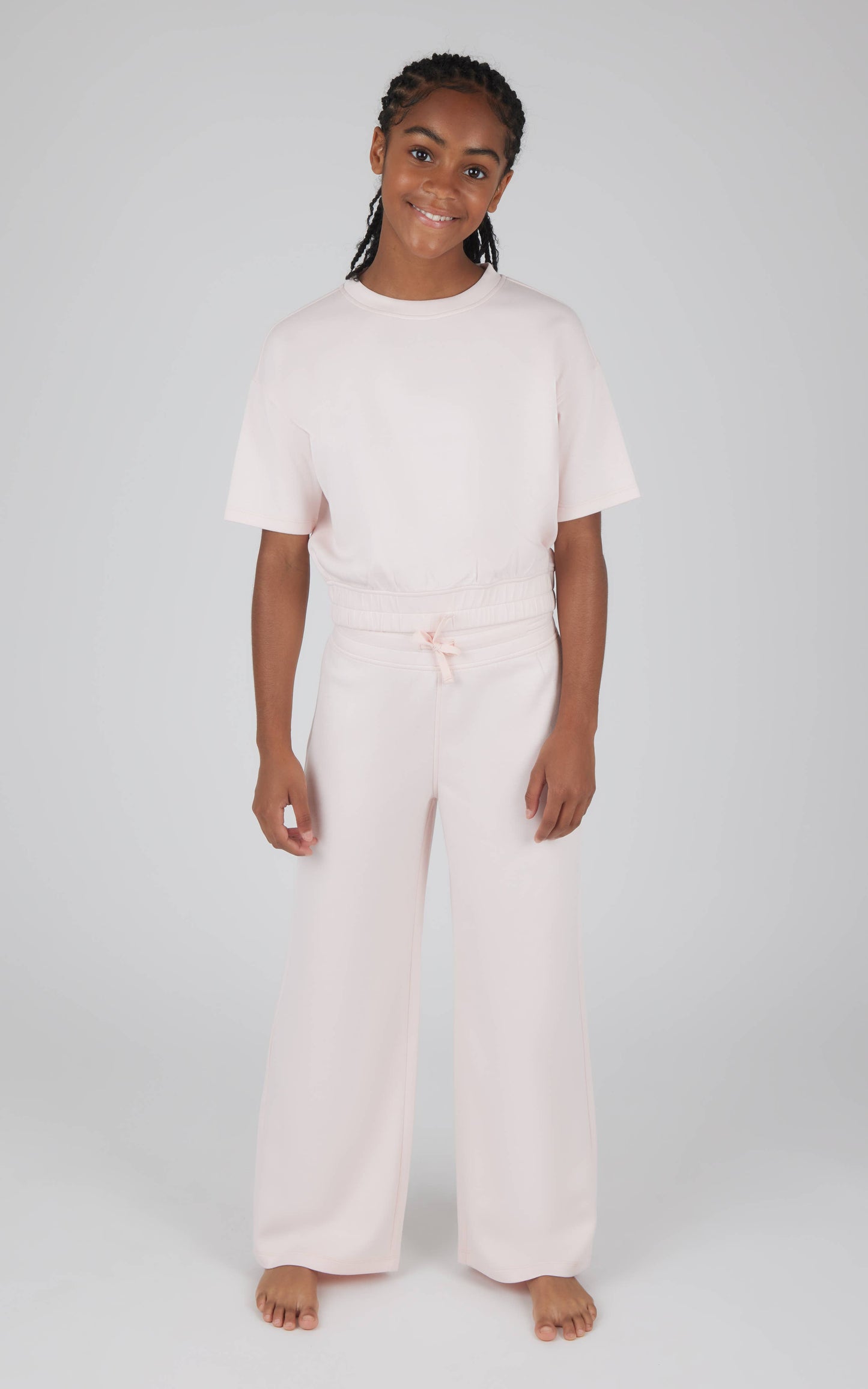 Girls Crew Neck Scuba Top and Pant - 2 PC SET: HTR.NACREOUS CLOUD