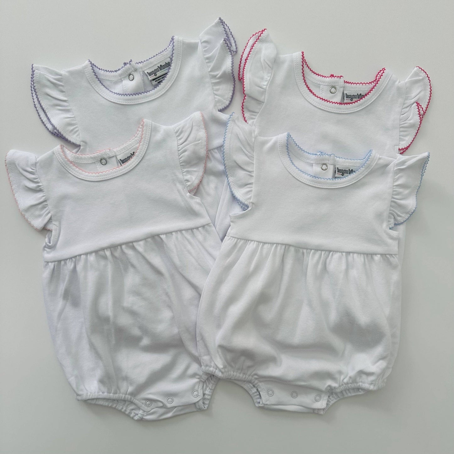 Knit Flutter Sleeve Bubble with Picot Trim: Baby Blue / 6M
