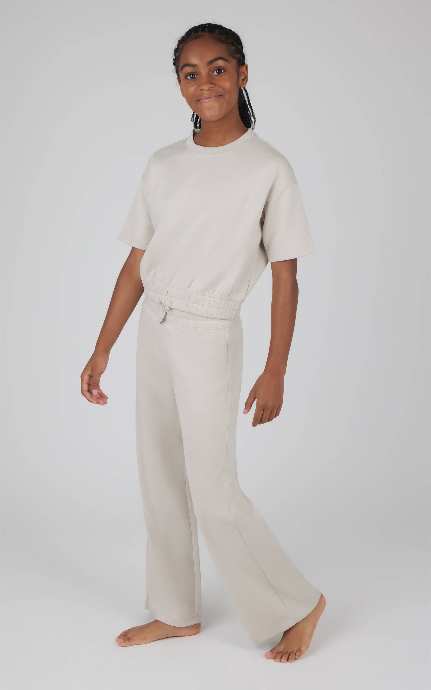 Girls Crew Neck Scuba Top and Pant - 2 PC SET: HTR.NACREOUS CLOUD