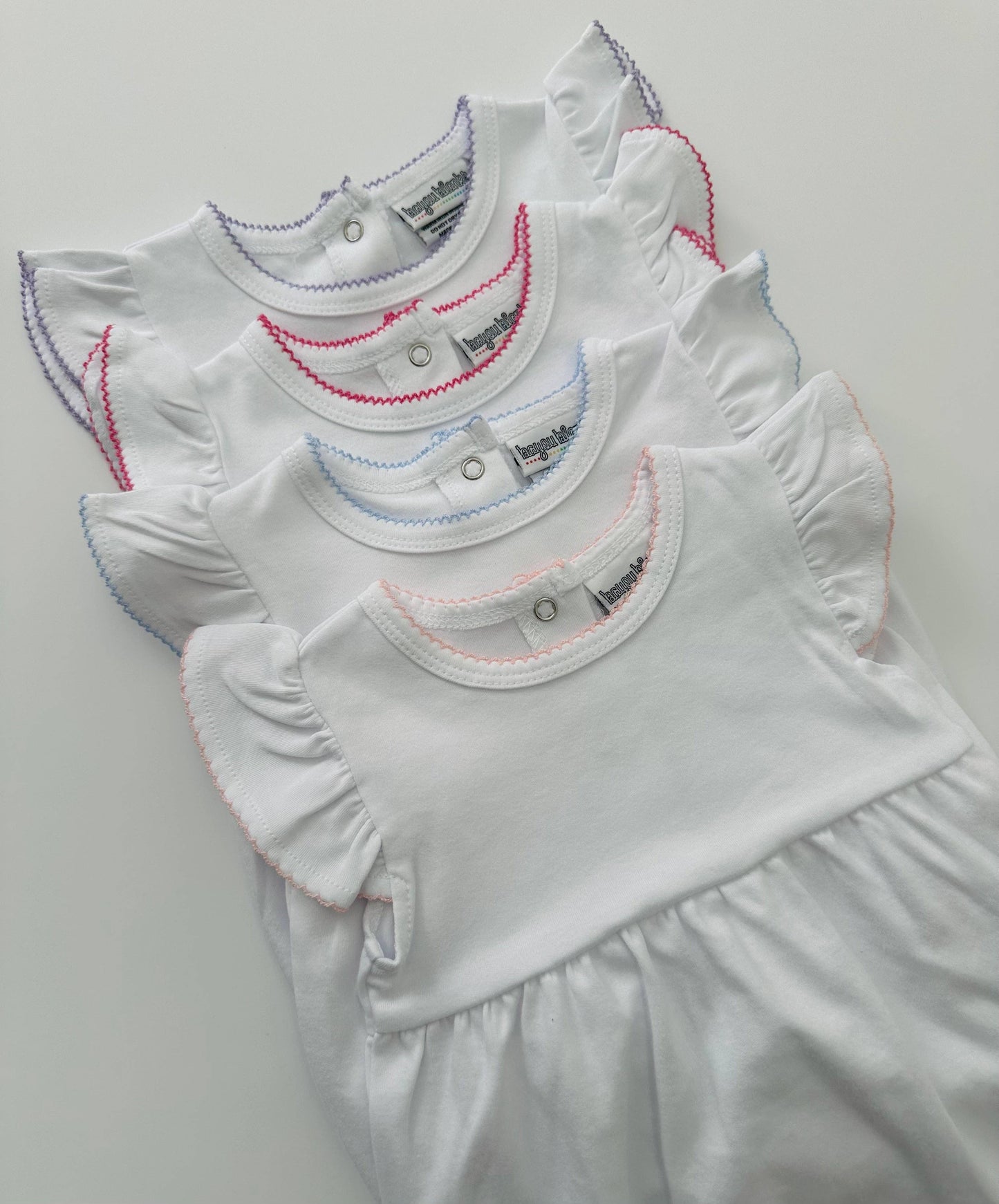 Knit Flutter Sleeve Bubble with Picot Trim: Baby Blue / 6M