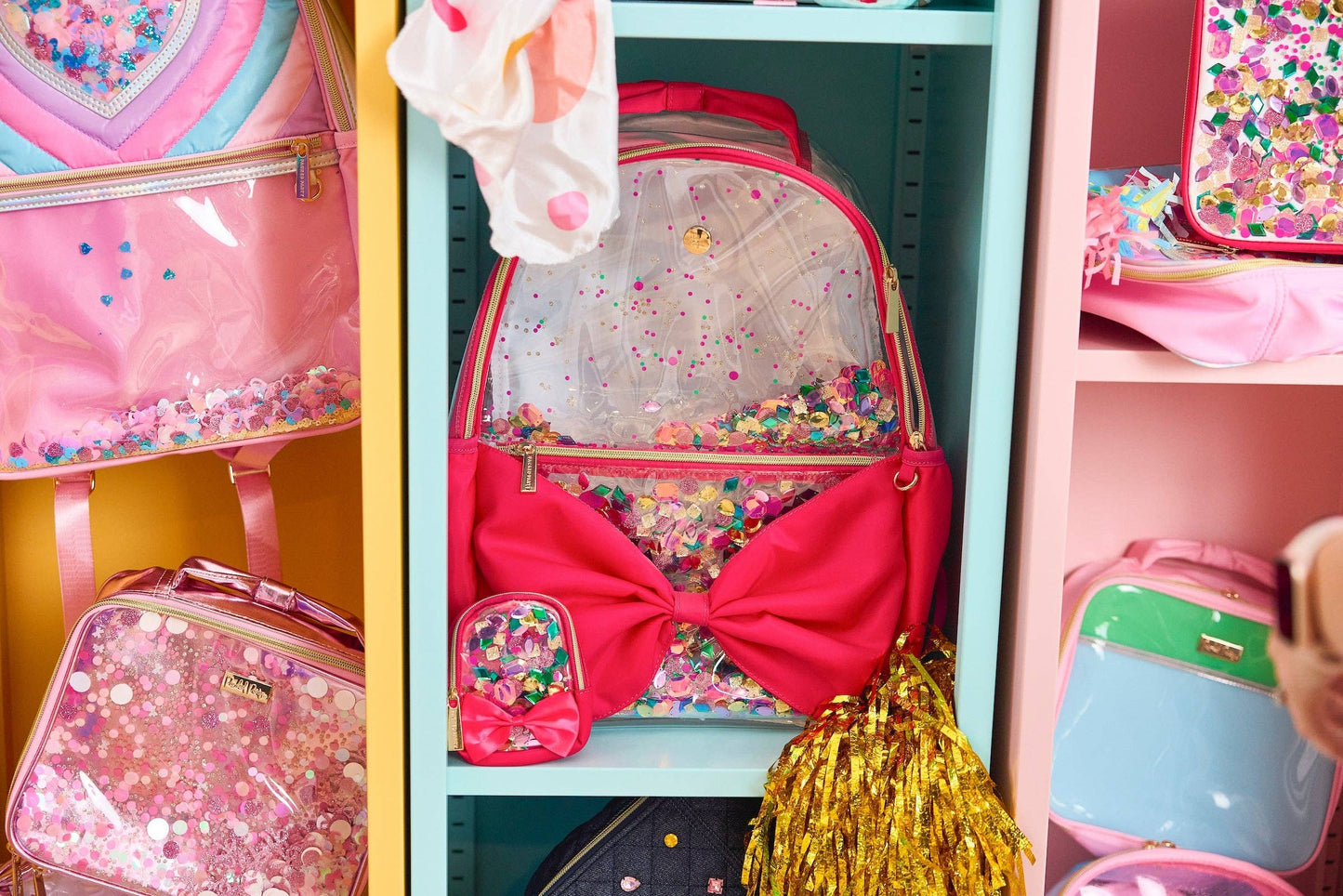 'Audrey' Bow & Jewels Confetti Clear Backpack