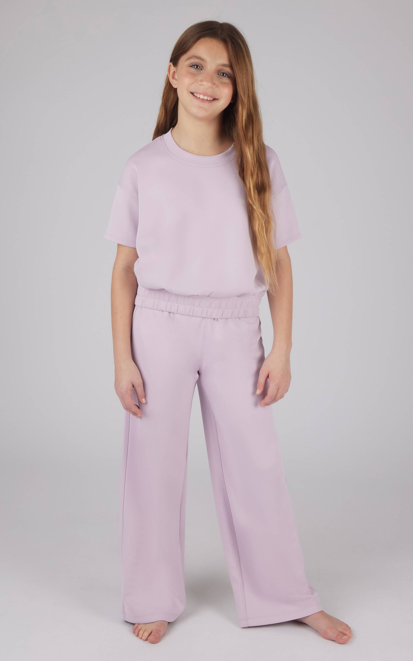 Girls Crew Neck Scuba Top and Pant - 2 PC SET: HTR.NACREOUS CLOUD