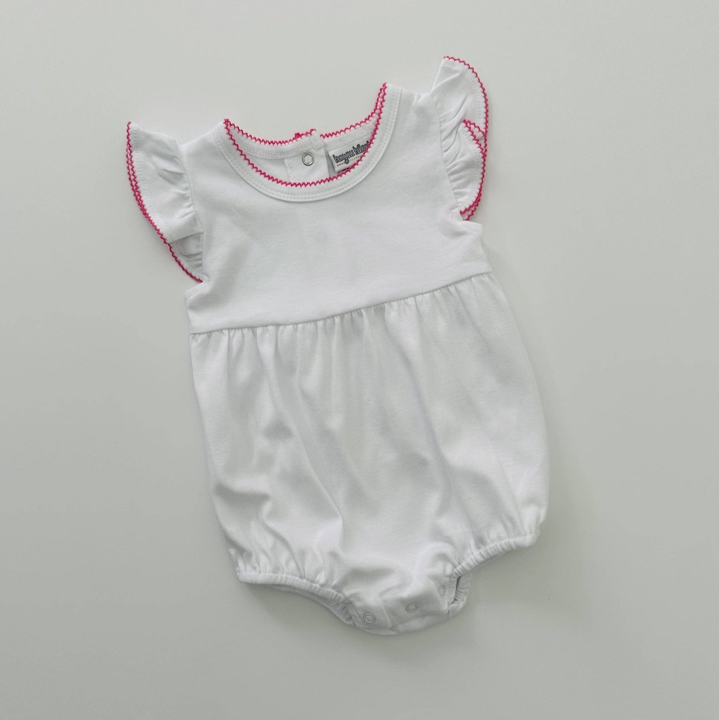 Knit Flutter Sleeve Bubble with Picot Trim: Baby Blue / 6M