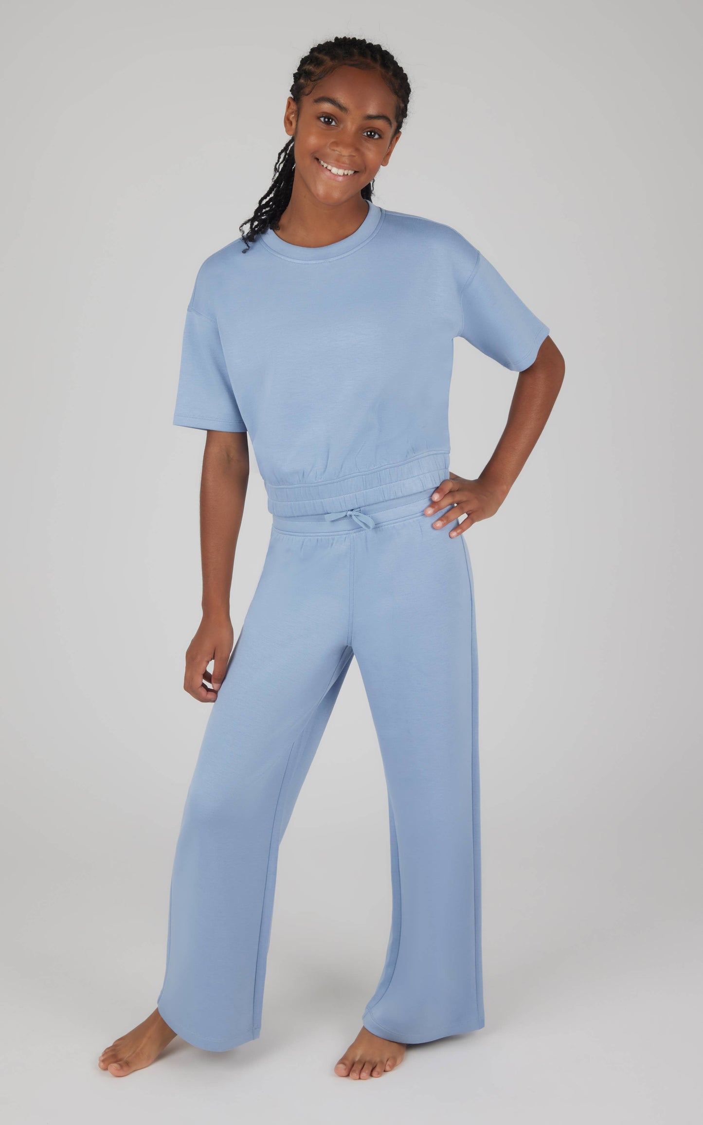 Girls Crew Neck Scuba Top and Pant - 2 PC SET: HTR.NACREOUS CLOUD