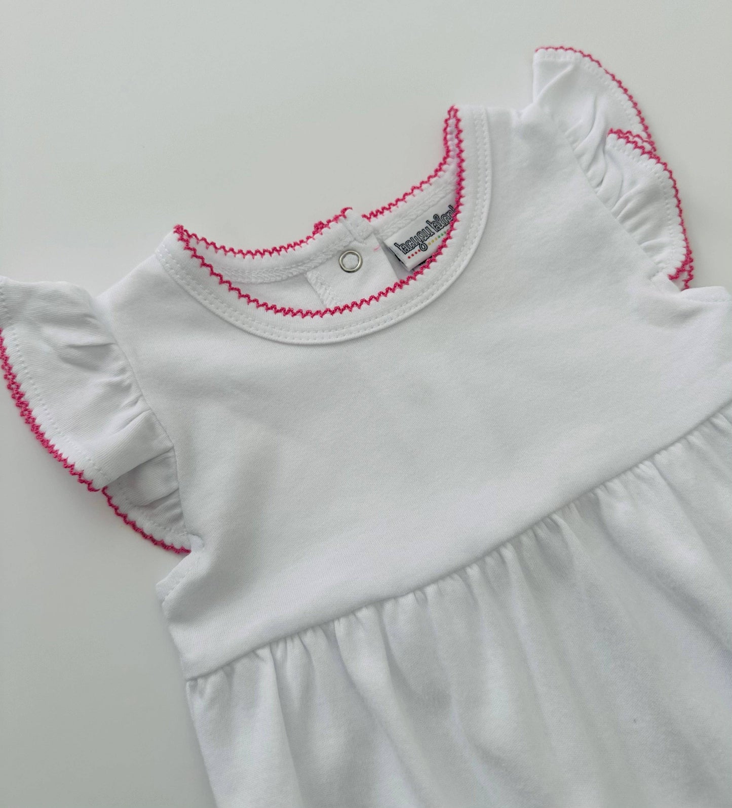 Knit Flutter Sleeve Bubble with Picot Trim: Baby Blue / 6M