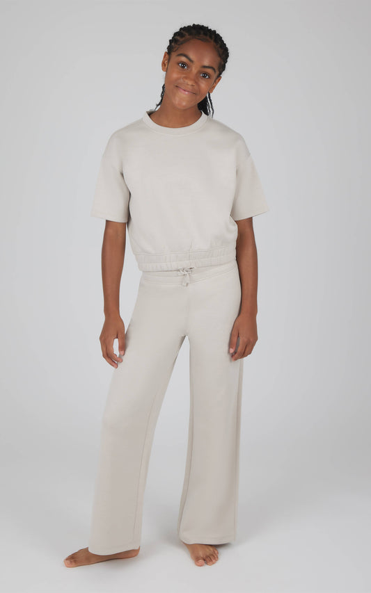 Girls Crew Neck Scuba Top and Pant - 2 PC SET: HTR.NACREOUS CLOUD