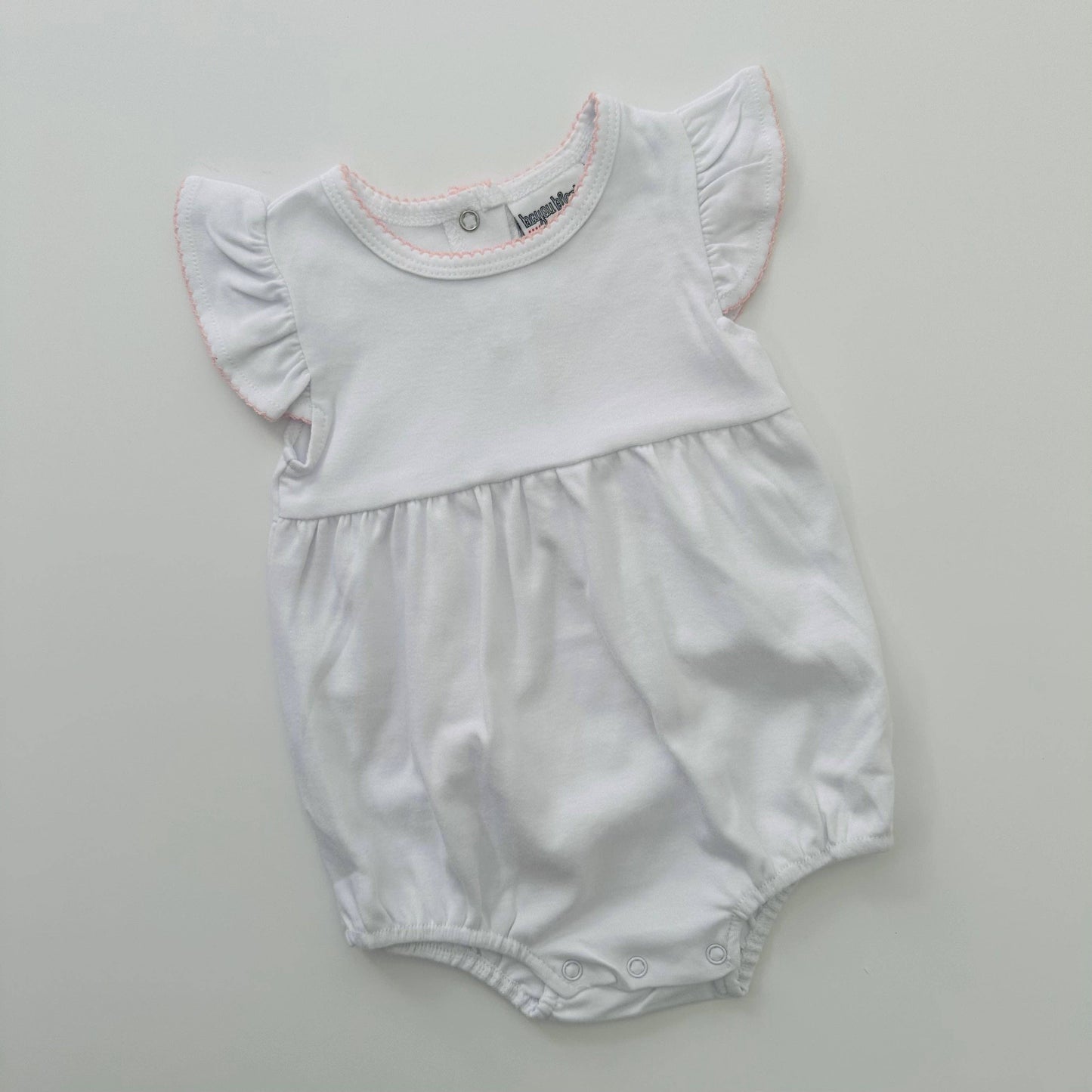 Knit Flutter Sleeve Bubble with Picot Trim: Baby Blue / 6M